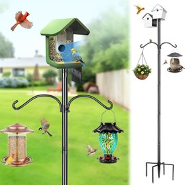 Bird Feeder Pole, 80 Inch Bird House Pole Stand for Outdoors Heavy Duty Metal Feeding Station Kit with 2 Hooks for Birdhouse & Pole Mount birdfeeders Outside, 1 Inch Diameter, 1 Pack