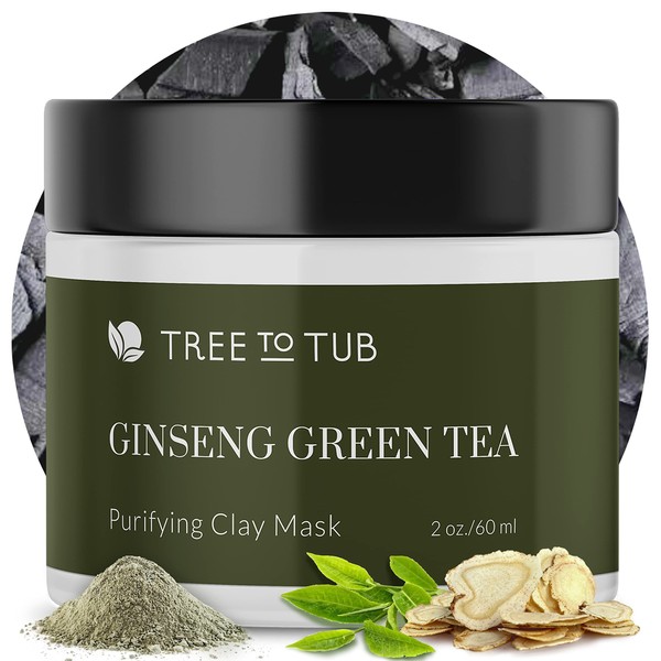 Tree to Tub Bentonite Clay Face Mask for Dry, Oily, Sensitive Skin - Exfoliating & Pore Cleansing Activated Charcoal Mud Mask for Women & Men, Moisturizing Facial Mask w/Vitamin C, Green Tea, Pumpkin