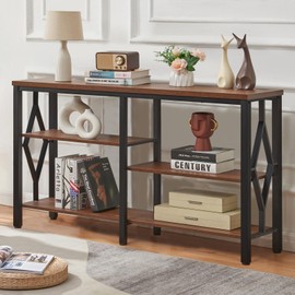 HOMBAZAAR Console Sofa Table, Rustic Entryway Table with Metal Frame and Open Shelves, Industrial Hallway Table with 3 Tier for Entry, Living Room, Foyer,Brown,47 inch