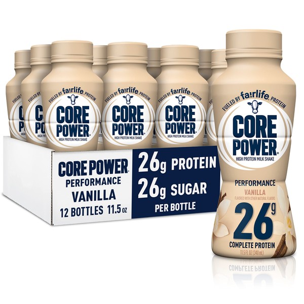 Fairlife Core Power 26g Protein Milk Shakes, Ready To Drink for Workout Recovery, No Artificial Sweeteners, Vanilla, 11.5 Fl Oz (Pack of 12)