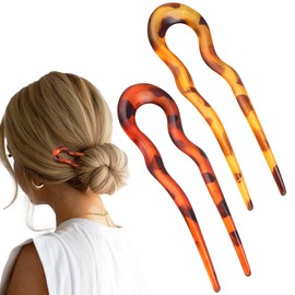 JazSwirl French Hair Pins for Women, 2 Pcs Brown Leopard French Hair Pins for Thick Hair Fine Hair Thin Hair, Large U Shaped Hair Pins Hair French Pins Hair Forks Chignon Pin for Buns (M-Narrow)