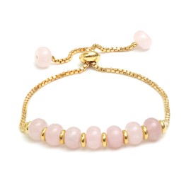 Gempires Rose Quartz Bolo Bracelet, Beaded Bracelet For Women, 14k Yellow Gold Plated, Adjustable Bracelet, Bridesmaid Gift