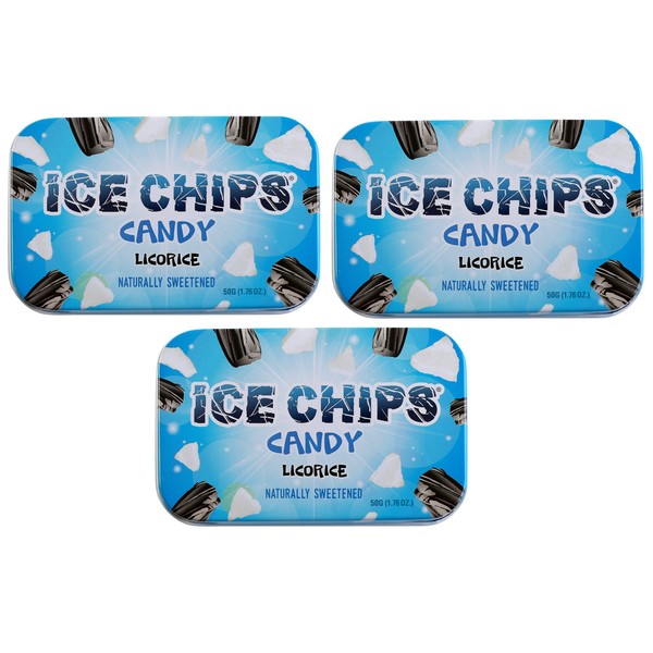ICE CHIPS Xylitol Candy Tins (Licorice, 3 Pack) - Includes BAND as shown