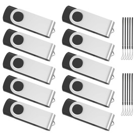ABLAZE USB Stick 16 GB Pack of 10 High Speed USB 2.0 Memory Stick Swivel Data Storage Metal Memory Sticks Flash Drive (Black)
