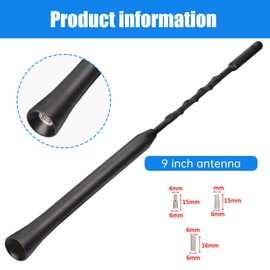 Universal Car Antenna Replacement，AM/FM/DAB Roof Car Radio Aerial Mast，Rod Car Antenna，Screws M4 M5 M6，23cm/9 inch short