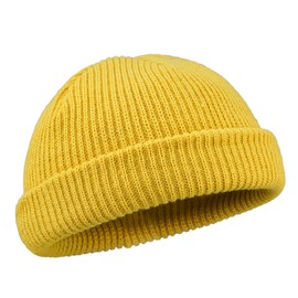 Clakllie Fisherman Beanie Hat for Women Men Roll-up Edge Watch Skullcap Knit Cuffed Stocking Hats Soft Warm Ski Cap,Yellow