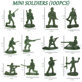 EDLMKM 100 PCS Mini Plastic Soldiers Figures, Toy Soldiers Army Toys, 12 Style Soldiers Poses Traditional Green, Mini Army Man Toy Set for Boy, DIY War Scene, for Kids and Adult