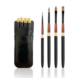 Premium Travel Brush Set - 4 Piece Pony Brush Set in Elegant Black Faux Leather Bag - Ideal for Watercolour and Acrylic - Versatile - Artist Gift