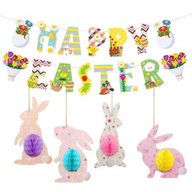 CKCSHI Easter Bunting Banner, Happy Easter Banner, Easter Egg Hunt Decorations, Easter Egg Bunny Party Decorations, Reusable Easter Decorations for Easter Office Home Indoor Outdoor Party Decorations