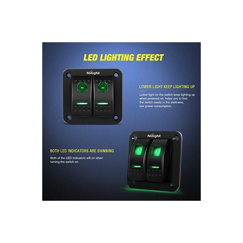 Nilight 2 Rocker Pre Wired Toggle Switch Panel Switches Aluminum