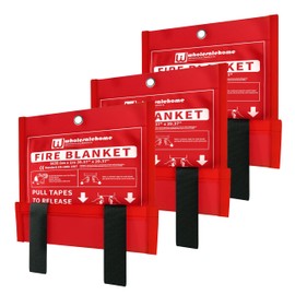 Wholesalehome Fire Extinguisher Blanket - Heavy Duty Portable Fiberglass Emergency Blanket - Puts Out Grill & Grease Flames - Safe & Reusable Survival Fire Safety for Home, Kitchen, Car, 1x1m 3 Pack.