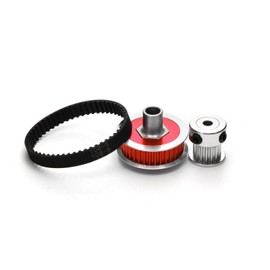 CHRCOED TT02 Belt Drive, RC Car Belt Drive Transmission Gears System, 32T /16T Aluminum Pulley Gear, Metal Spur Gear for Tamiya 1/10 4WD Shaft Drive On Road RC Car TT-02 Red