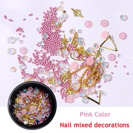 Nail Caviar Beads, Micro Mini Metal Nail Bead Decorations 6 Colors Beads Studs Rhinestone Nail Art Design, 3D Glitter Gem Crystal Beads for Women Girls Acrylic Nails Stickers Supplies DIY Nail Gem Set