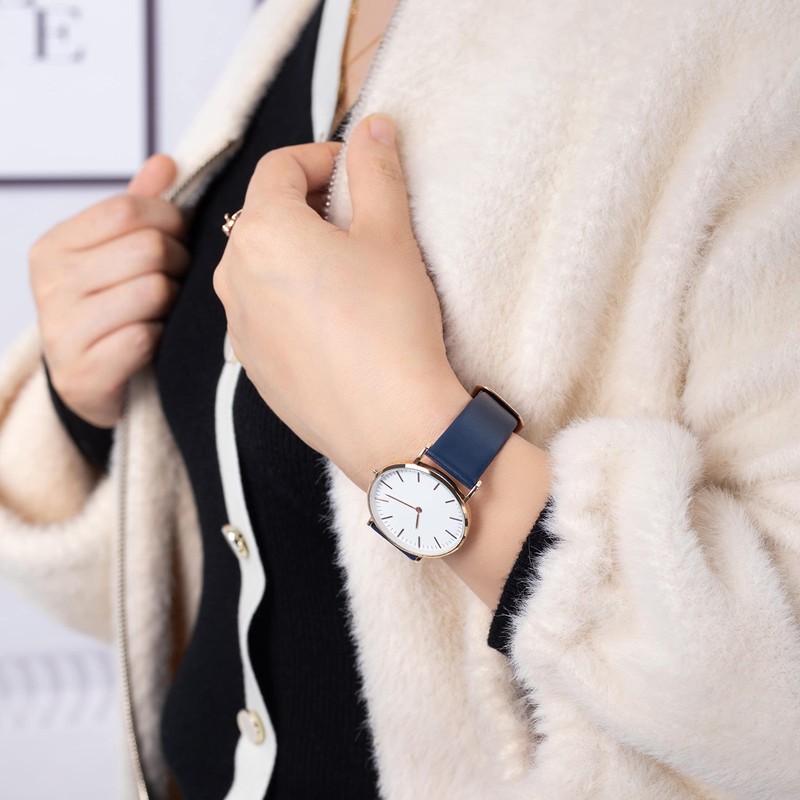 EACHE 12mm Thin Leather Watch Band for Women Ladies Men