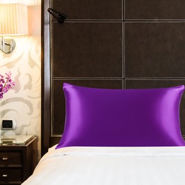 Sourcingmap 100% Pure Mulberry Charmeuse Silk Pillowcase Pillow Case Cover for Hair & Skin 19 Momme 350tc Standard Size 20x26 Inch/51x66cm Purple (1-Piece)
