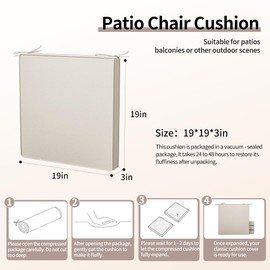 DHYGOTFUR Premium Outdoor Chair Cushions Set of 2 - Water-Resistant & Fade-Proof 19" x 19" x 3" - High Density Foam with Dual Straps for Patio Furniture (Off-White)