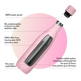 Otto Koning Stainless Steel Thermos Flask, 500 ml, Double-Walled Vacuum Insulated Thermos Flask, 0.5 L, Leak-Proof and BPA-Free Drinking Bottle with Stylish Design