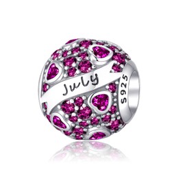 Symretie Charms Birthstone Pendant Charm Made of 925 Sterling Silver, Open Heart Beads, Birthday Gifts for Women, Sterling Silver, No Gemstone