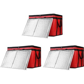 CIVJET CIVJET Insulated Food Delivery Bag with Hard Bottom, XXX-Large Insulated Reusable Grocery Cooler/Hot Bags, Tote Bag for Shopping/Travel/Doordash, Red, 3-Pack