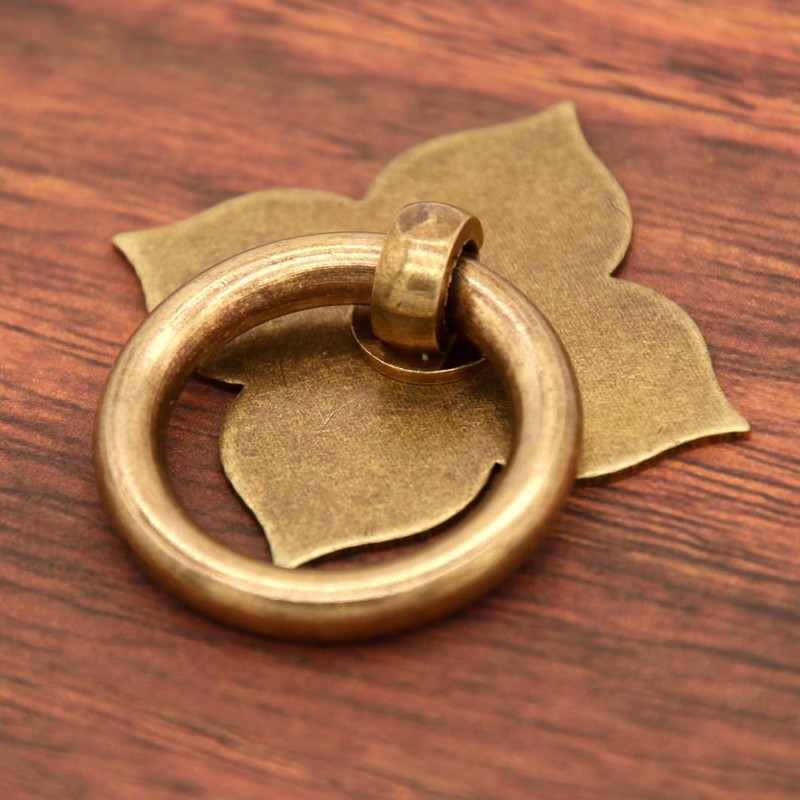 LXZ 6 PCs Vintage Antique Brass Ring Pulls with Four-Leaf