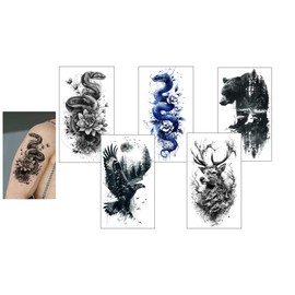 5 Sheets Temporary Snake Tattoo Bear Tattoo Eagle Tattoo Deer Elk Tattoo AI5