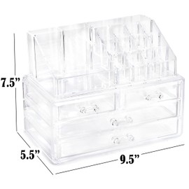 Masirs Clear Makeup Organizer – 16-Compartment Cosmetic and Jewelry Holder, 4-Drawer Vanity Storage, Elegant Clear Design for Makeup and Accessories