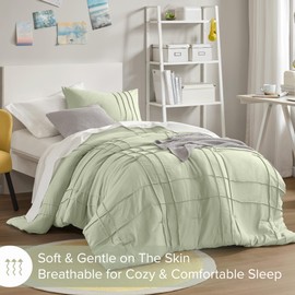 Comfort Spaces Sage Twin Size Comforter Set - 2 Pieces Pintuck Pleated Bedding Sets Twin, All Season Lightweight, Extra Softness Pre-Washed Microfiber Twin Bed Set, Shams, Twin/Twin XL