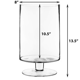 CYS EXCEL Glass Hurricane Pillar Candle Holder (H:13.5" W:8") | Multiple Size Choices Short Stem Candle Centerpieces | Stemmed Glass Cylinder Candle Vase