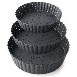 Set of 3 Quiche Tins with Carbon Steel Lifting Base - Extra High Tart Mould with Non-Stick Coating - Round Baking Tins 20, 24 & 28 cm for Quiche, Tarts, Cakes and Desserts