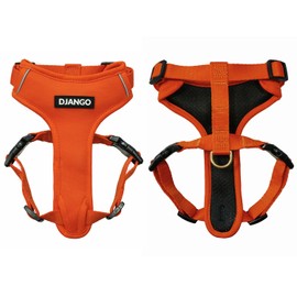DJANGO Adventure Dog Harness - Stylish, & Durable Large Dog Harness for Outdoor Adventures and Everyday Wear - Sunset Orange Neoprene Adjustable Harness for Dogs with Reflective Piping & Brass D-Ring