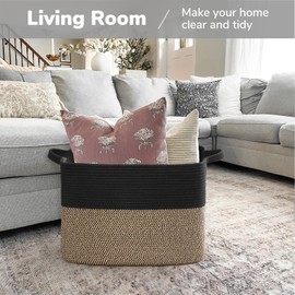 Goodpick Woven Baskets for Organizing, 18" x 14" x 12" Wicker Laundry Basket with Handles, Decorative Toy Baskets Storage Kids, Blanket Basket for Living Room, Bedroom