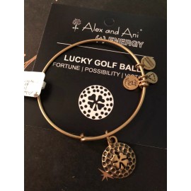Alex and Ani Lucky Golf Ball Four-Leaf Clover Charm Bracelet Bangle Gold Tone