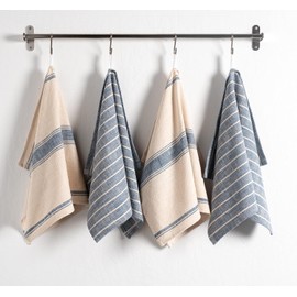 KAF Home Natural Rustic Farmhouse Slubbed Kitchen Towel | 100% Cotton Dish Towel, 18 x 28 Inches | Soft and Absorbent | Set of 4, Navy