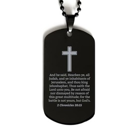 2 Chronicles 20 15 Necklace - 2 Chronicles 20:15 Bible Verse Dog Tag Necklace for Men - Christian Bible Gifts for Women - Scripture with Cross - Inspirational Gifts for Him Her