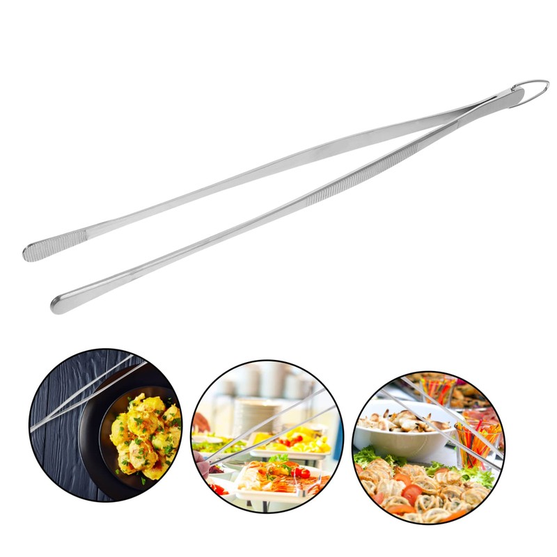 Mikinona Stainless Steel Kitchen Tweezers with Hook 12 Handle Tongs