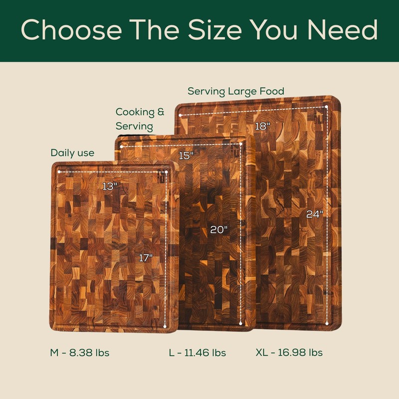 EZ FURNITURE Non-Toxic Teak Large Wood Cutting Board & Serving