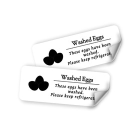 60 egg carton labels, stickers, tags for washed chicken egg safety, Washed Eggs, keep refridgerated.,