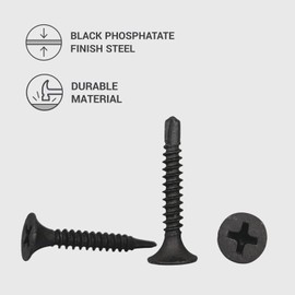 (Pack of 100) Drywall Black Phosphate Carbon Steel 3.5 x 25 mm Screws Self-Drilling Tapping Screw (PH) Phillips Countersunk Head (100, 3.5 x 25 mm)