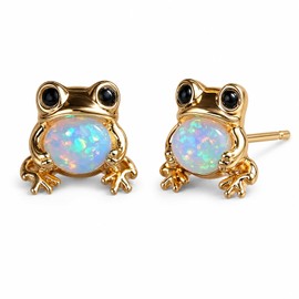 Frog Earrings for Women Fun White Fire Opal Animal Earrings Cute Gold Earring Nature Lovers Whimsical Jewelr Gifts (Gold)