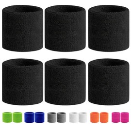 Pack of 6 Sweatband Wrists, Fitness Sweatband, Boys & Girls Sweatbands Wrist, Absorbent Sweatband Children, Cotton Sweatband Arm for Football, Basketball and Tennis Sports (Black)