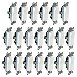 [20-Pack] PROCURU 3-Way Decorator Paddle Rocker Light Switch, 3-Wire, Grounding 15A 120V-277V, White, UL Certified