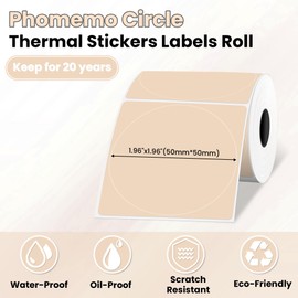 Phomemo Circle Label Compatible with M110/M220/M150/M120/M200/M221 Label Maker, 1.96"x1.96"（50x50mm）Round Thermal Label for Business/Home Tag, DIY Logo Design, Black on Khaki, 140 Labels/Roll, 3 Rolls