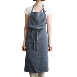 Lino e Lina A411 Manon Full Apron, Abyss Blue, Women's, Men's, Kitchen, Plain, Linen, Hemp, Simple, Long Length, Gift