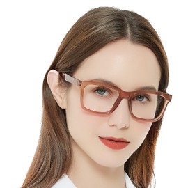 AEZUNI Large Square Reading Glasses Women Trendy Readers Retro Style 100 150 200 250 300 350 400 500 600 (Tan, 2.75)