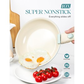 MICHELANGELO Nonstick Frying Pan Set Removable Handle, 8" 9.5" and 11" Frying Pans, Skillets with Detachable Handle, Granite Coating Egg Pan, Non Toxic Pans for Cooking, PFOA Free, Oven Safe, Blue