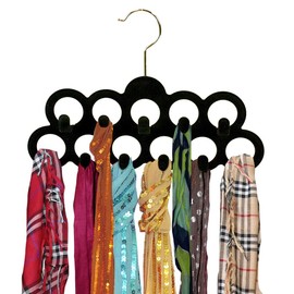 Velvet Scarf Storage Organizer for Closet (Pack of 3), Black | by Home Basics | Scarf Holder for Scarves and Ties | Slim Scarf Hangar Useful for Belts and Jewelry