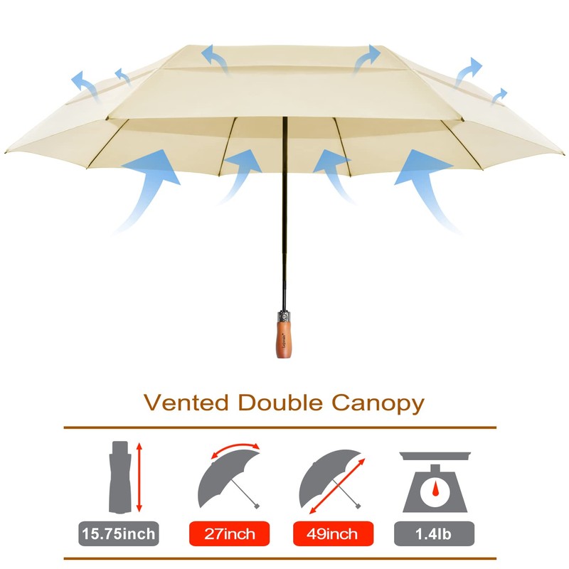 Lejorain Compact Windproof Travel Umbrella - 54 inch Large Collapsible
