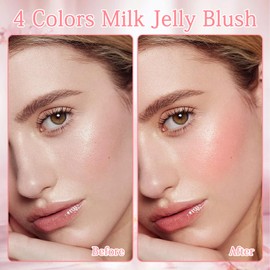 4 Pcs Milk Jelly Blush Stick, Milk Jelly Tint Stick, 4 Colours Jelly Blush, Moisturize and Blendable Milk Blush for Cheek, Eyes, Lip