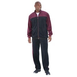 KingSize Men's Big & Tall Colorblock Velour Tracksuit - 5XL, Deep Burgundy Black