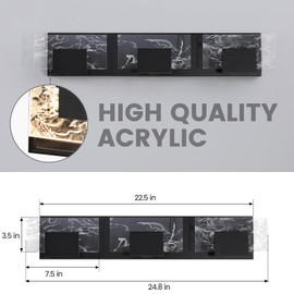 HAHZT LED Bathroom Vanity Light: 24in Matte Black Acrylic Modern Lighting Fixtures - 3-Light Contemporary Smoke Design Wall Lights Fixture Over Mirror 3000K